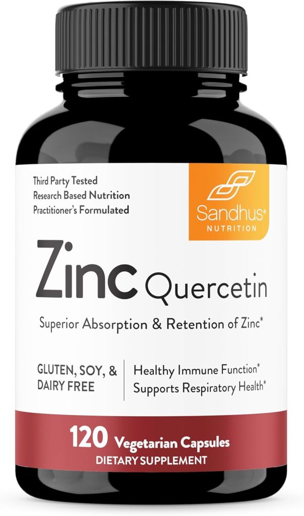 Sandhu’s Zinc Quercetin 120 Vegetarian Capsules – Zinc Supplements for Antioxidant Immune Support Zinc for Men and Women – Gluten, Soy, Dairy Free